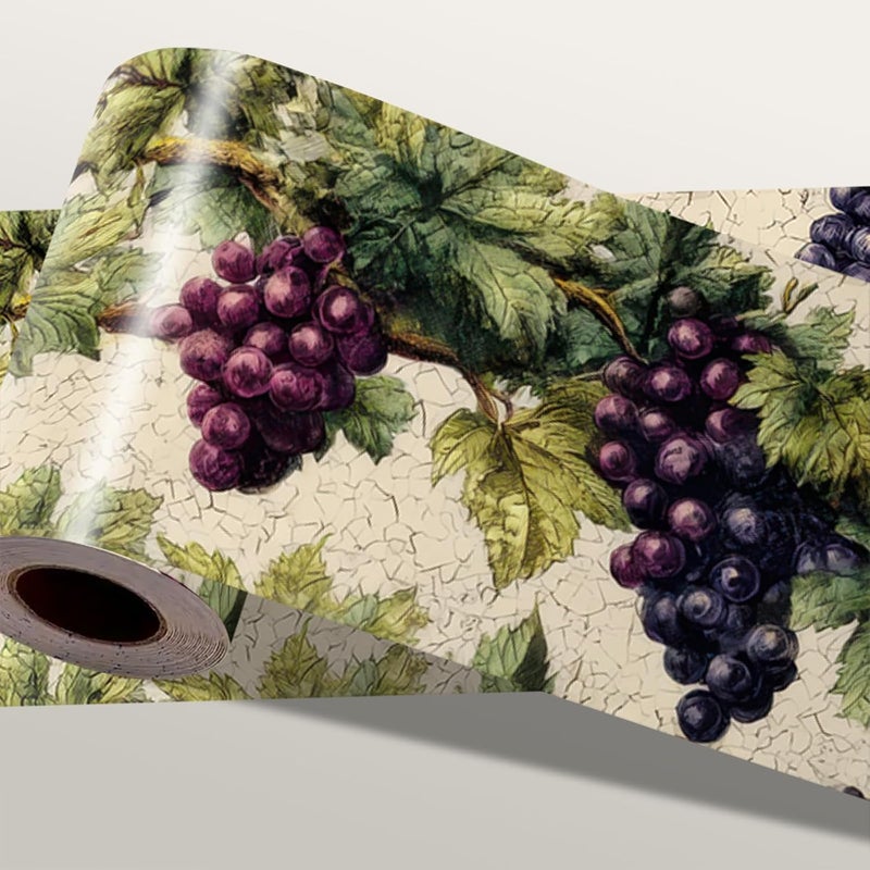 IOHEFY Grape Vine Wallpaper Border, 196" x 4" Peel and Stick Wall Border, Rustic Tuscan Vineyard Style Removable Vinyl Trim for Kitchen, Dining Room, Home Decor (Purple & Red Grapes) - Image 1